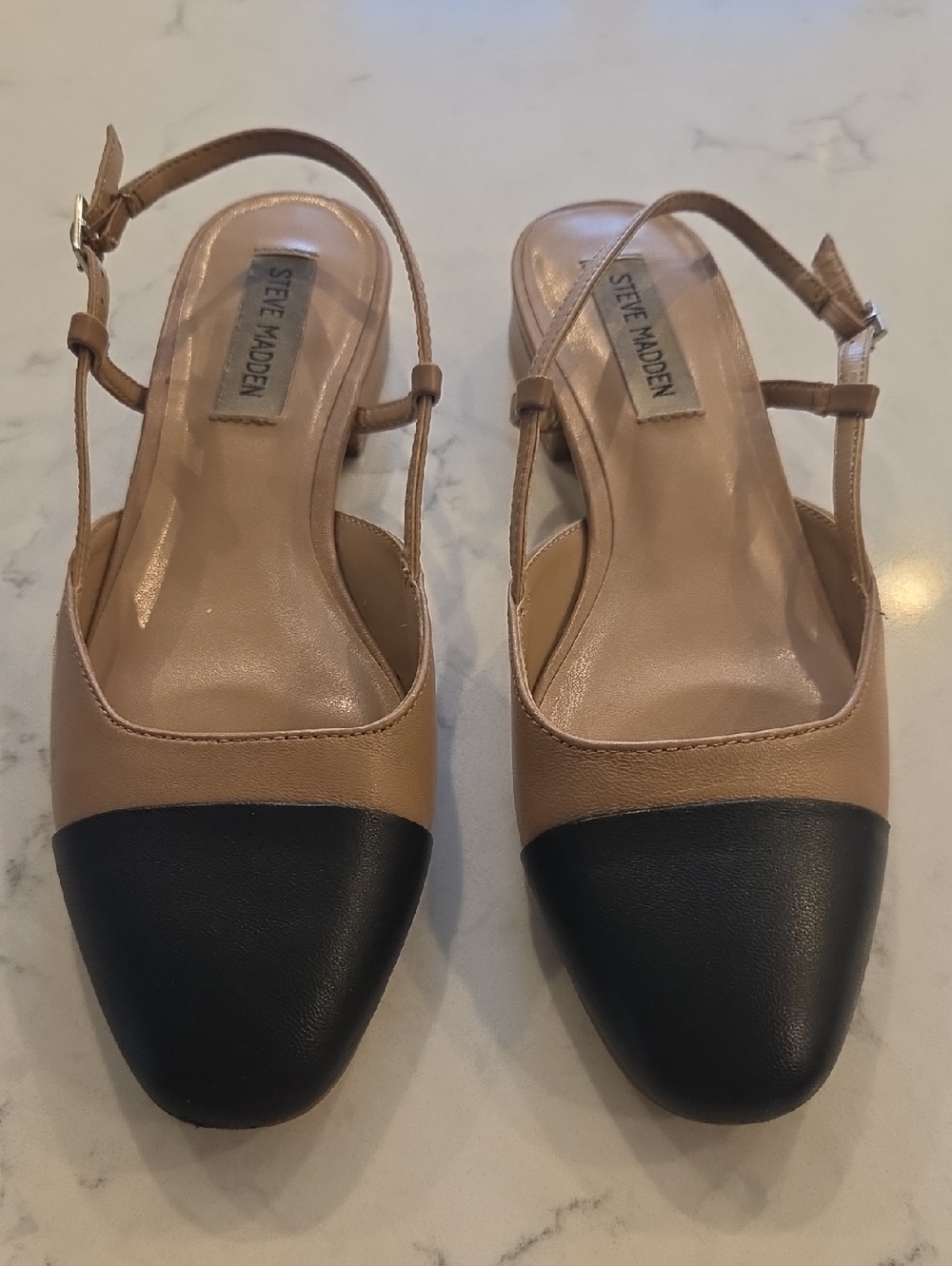 Steve Madden Two-Tone Black and Tan Slingback Flats
